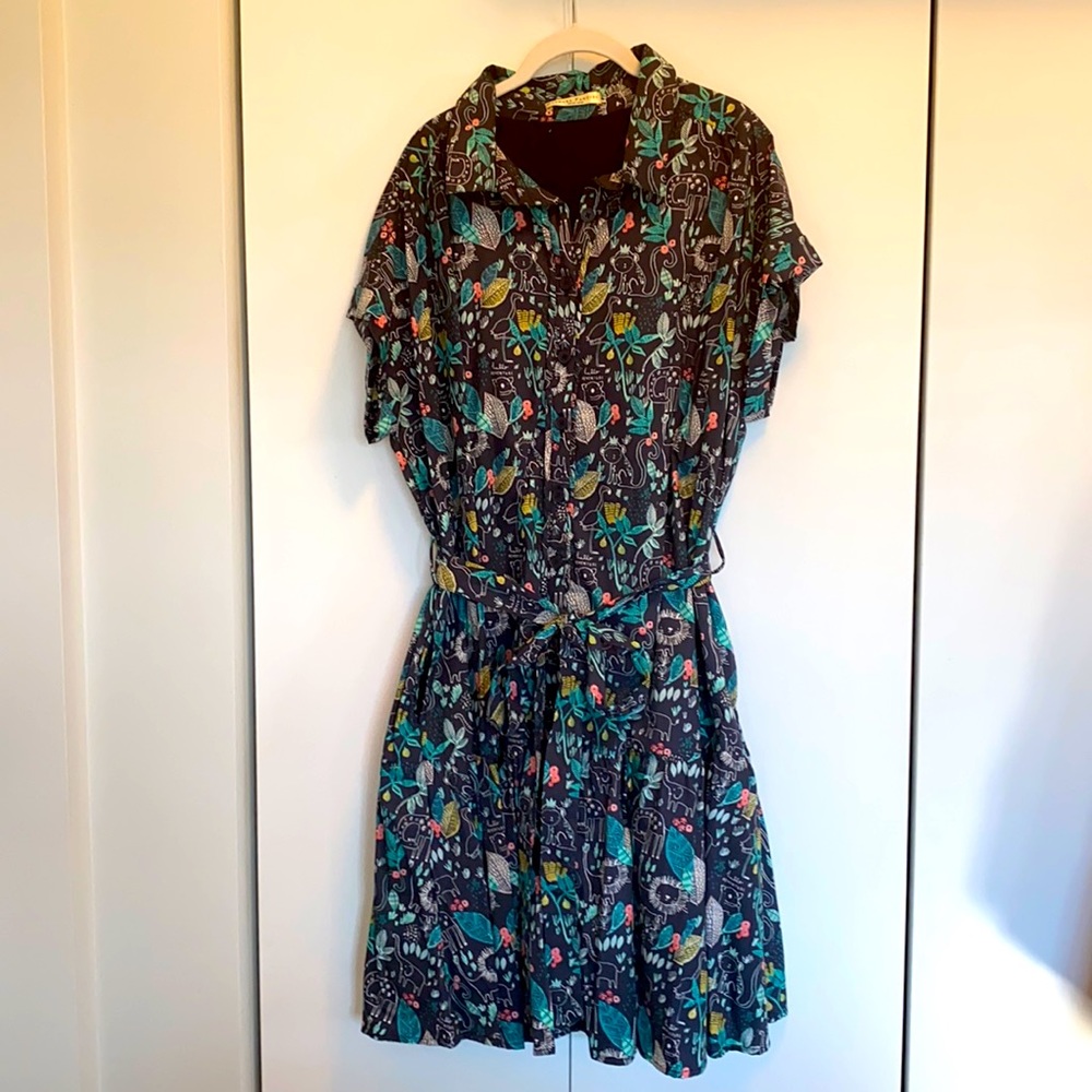 Forest Print Cotton Drop Waist Shirtdress -eShakti